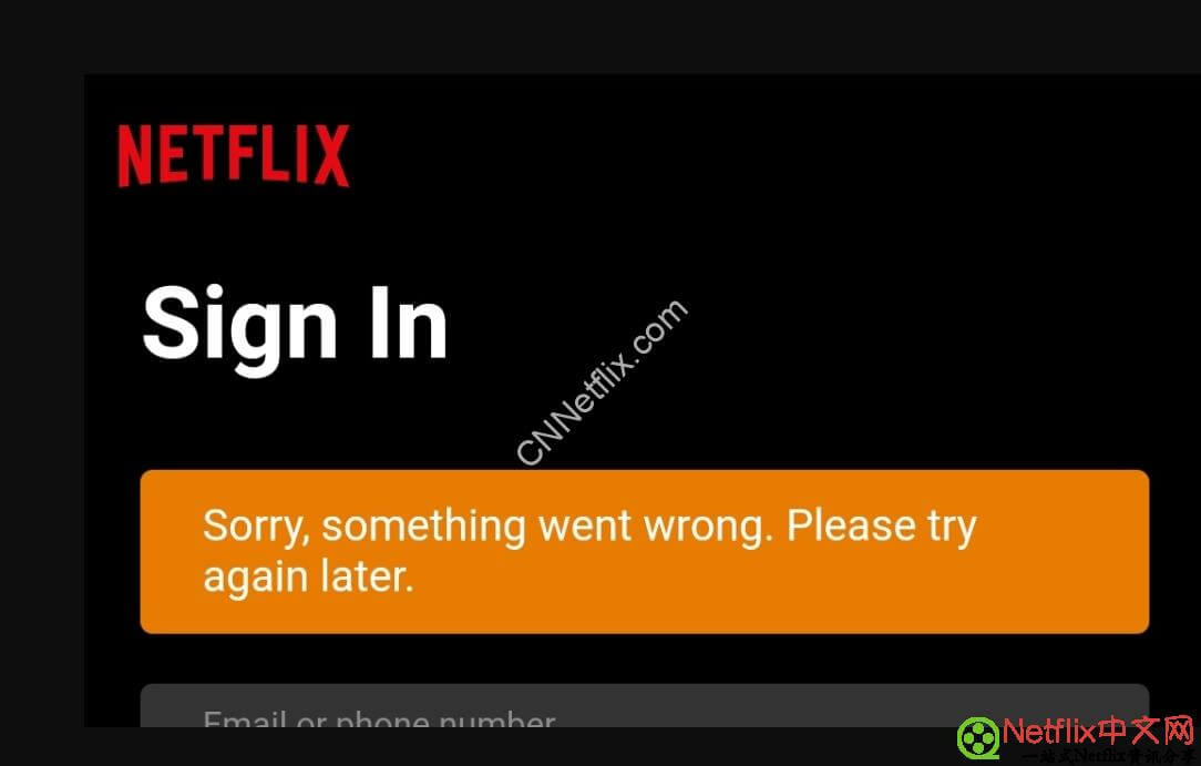 登录Netflix时, 遇到错误代码 "Sorry, something went wrong. Please try again later